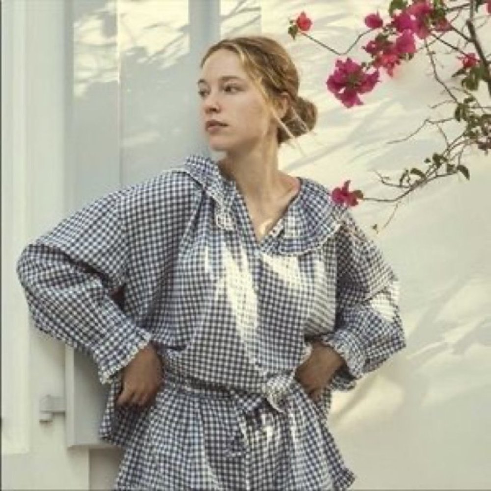 Doen Seychelle Top Azure Paris Gingham Blouse